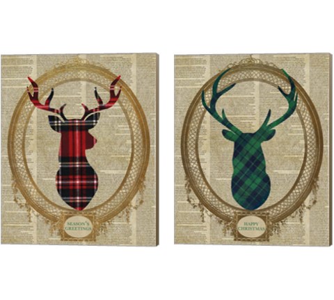 Holiday Tartan Deer  2 Piece Canvas Print Set by SD Graphics Studio