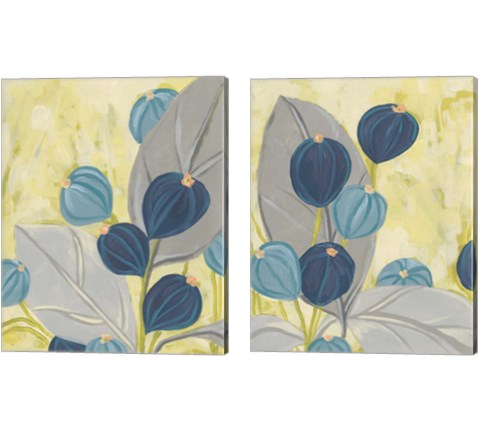 Navy & Citron Floral 2 Piece Canvas Print Set by June Erica Vess