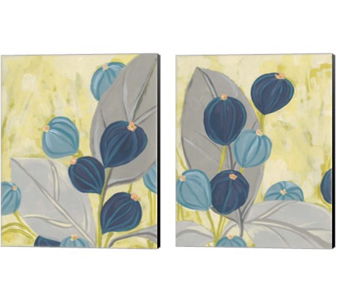 Navy & Citron Floral 2 Piece Canvas Print Set by June Erica Vess