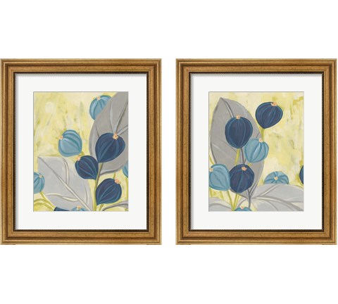 Navy & Citron Floral 2 Piece Framed Art Print Set by June Erica Vess