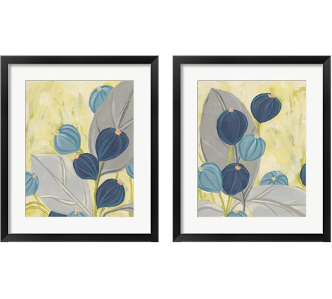 Navy & Citron Floral 2 Piece Framed Art Print Set by June Erica Vess