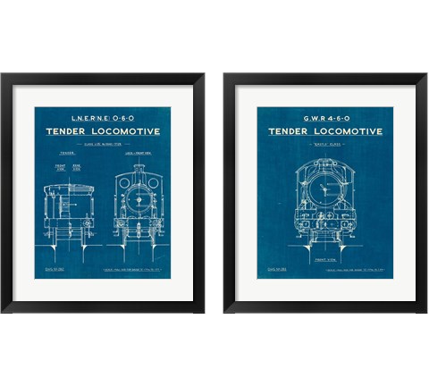 Locomotive Blueprint 2 Piece Framed Art Print Set by Wild Apple Portfolio