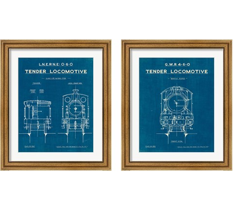 Locomotive Blueprint 2 Piece Framed Art Print Set by Wild Apple Portfolio