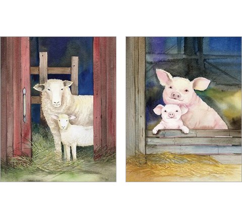 Farm Family Pigs & Animals 2 Piece Art Print Set by Kathleen Parr McKenna