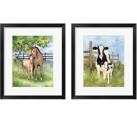 Farm Family Cows & Animals 2 Piece Framed Art Print Set by Kathleen Parr McKenna