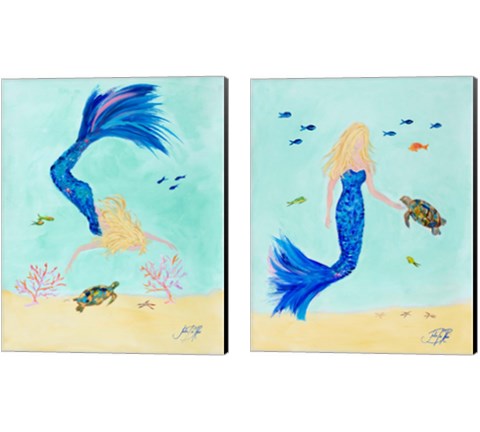 Mermaid and Sea Turtle 2 Piece Canvas Print Set by Julie DeRice