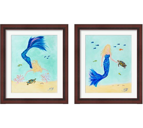 Mermaid and Sea Turtle 2 Piece Framed Art Print Set by Julie DeRice