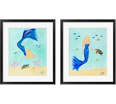 Mermaid and Sea Turtle 2 Piece Framed Art Print Set by Julie DeRice