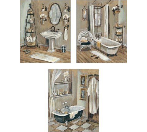Vintage Bathroom 3 Piece Art Print Set by Silvia Vassileva