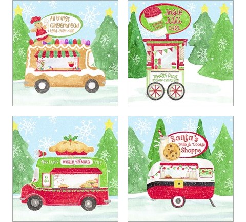 Food Cart Christmas 4 Piece Art Print Set by Tara Reed