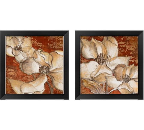 Whispering Magnolia on Red 2 Piece Framed Art Print Set by Lanie Loreth