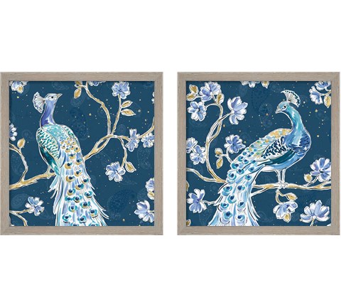 Peacock Allegory Blue 2 Piece Framed Art Print Set by Daphne Brissonnet