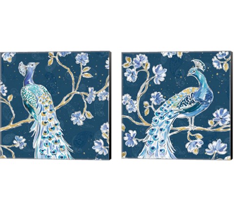 Peacock Allegory Blue 2 Piece Canvas Print Set by Daphne Brissonnet