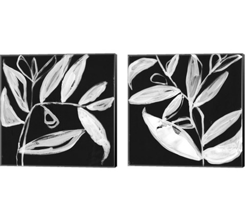 Quirky White Leaves 2 Piece Canvas Print Set by Jennifer Goldberger