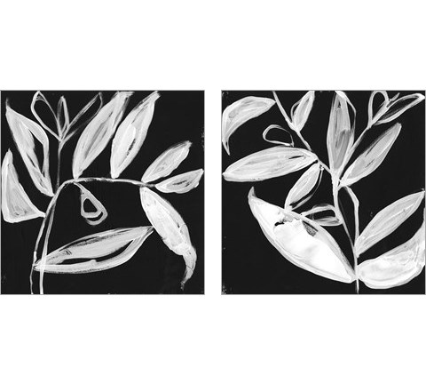 Quirky White Leaves 2 Piece Art Print Set by Jennifer Goldberger