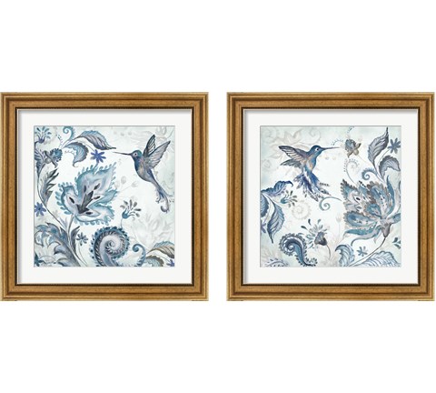 Watercolor Boho Blue Hummingbird 2 Piece Framed Art Print Set by Tre Sorelle Studios