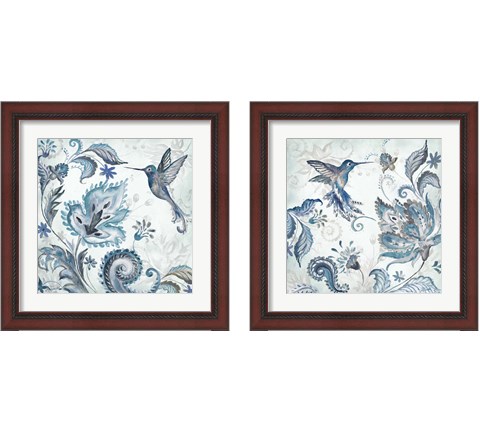 Watercolor Boho Blue Hummingbird 2 Piece Framed Art Print Set by Tre Sorelle Studios