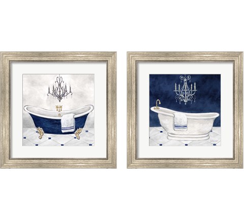 Navy Blue Bath 2 Piece Framed Art Print Set by Cynthia Coulter