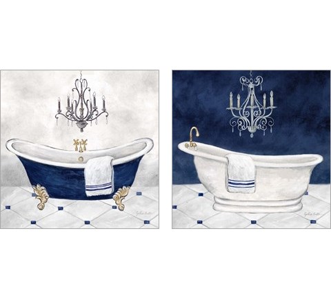 Navy Blue Bath 2 Piece Art Print Set by Cynthia Coulter