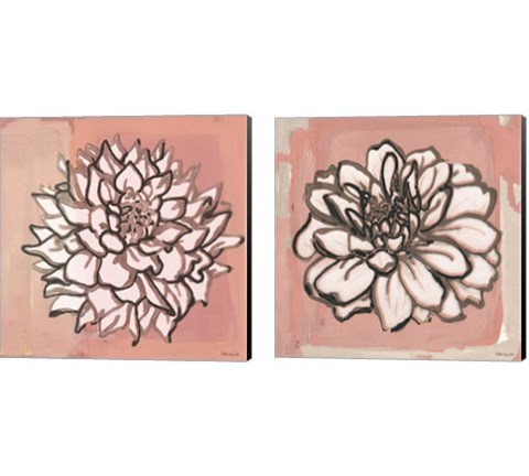 Pink and Gray Floral  2 Piece Canvas Print Set by Stellar Design Studio