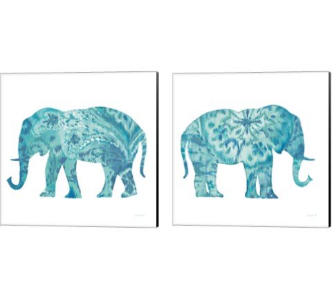 Boho Teal Elephant 2 Piece Canvas Print Set by Danhui Nai