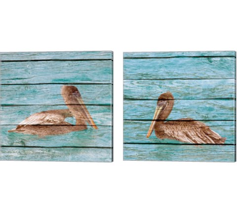 Wood Pelican 2 Piece Canvas Print Set by Kathy Mansfield