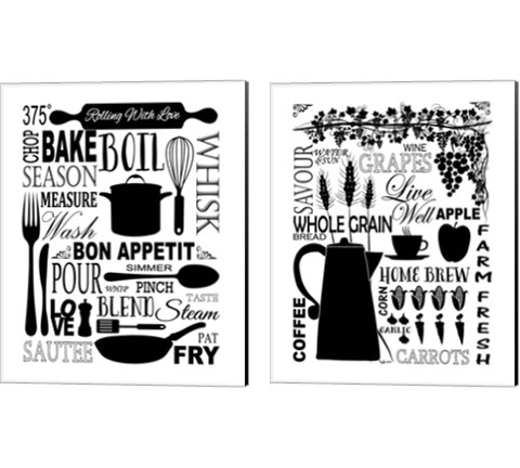 Culinary Love BW 2 Piece Canvas Print Set by Leslie Fuqua