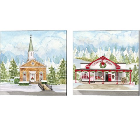 Christmas Village 2 Piece Canvas Print Set by Tara Reed