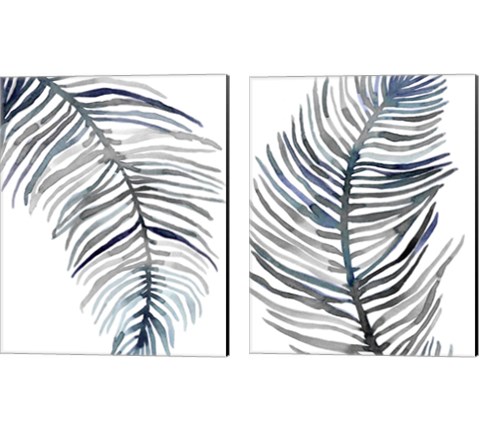 Blue Feathered Palm 2 Piece Canvas Print Set by Emma Scarvey