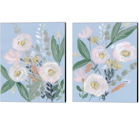 Spring Bouquet on Blue 2 Piece Canvas Print Set by Jennifer Goldberger