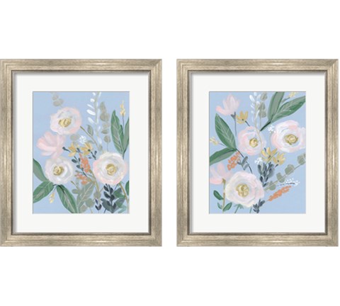 Spring Bouquet on Blue 2 Piece Framed Art Print Set by Jennifer Goldberger