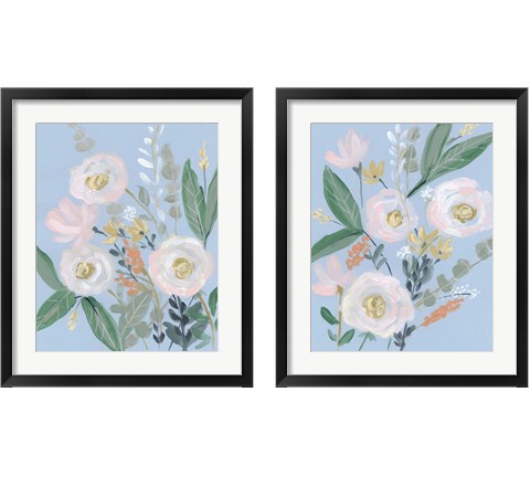 Spring Bouquet on Blue 2 Piece Framed Art Print Set by Jennifer Goldberger