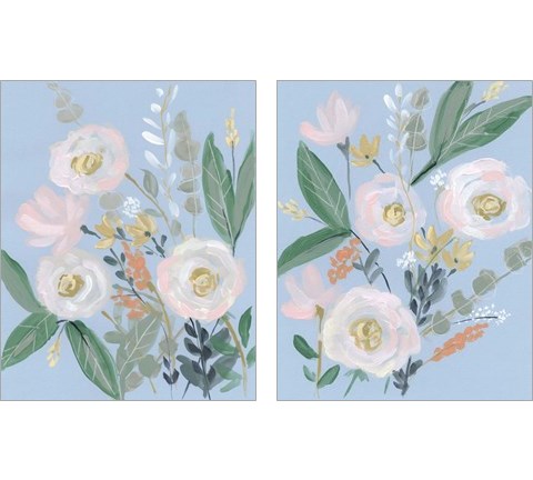 Spring Bouquet on Blue 2 Piece Art Print Set by Jennifer Goldberger