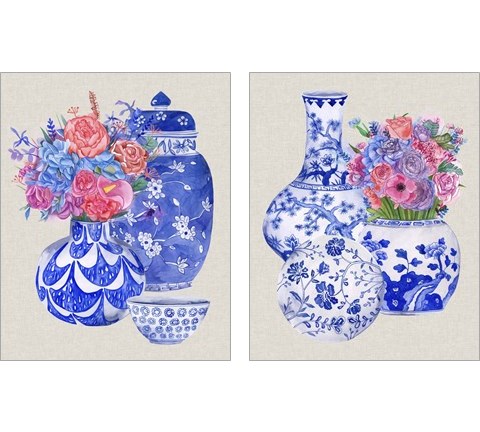 Delft Blue Vases 2 Piece Art Print Set by Melissa Wang