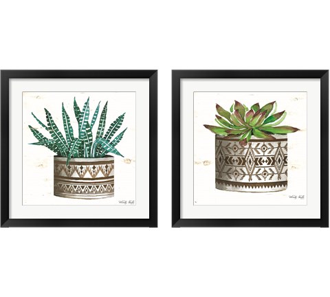 Cactus Mud Cloth Vase 2 Piece Framed Art Print Set by Cindy Jacobs