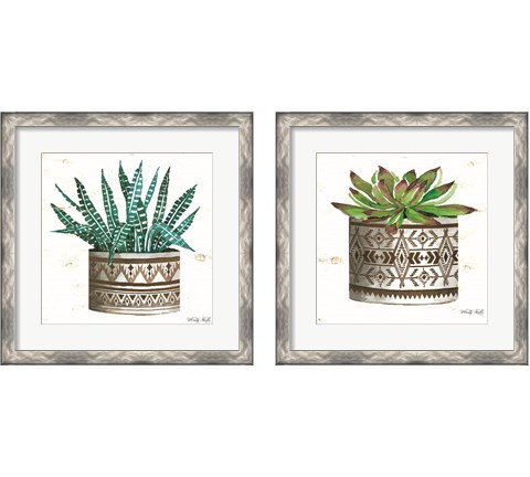 Cactus Mud Cloth Vase 2 Piece Framed Art Print Set by Cindy Jacobs
