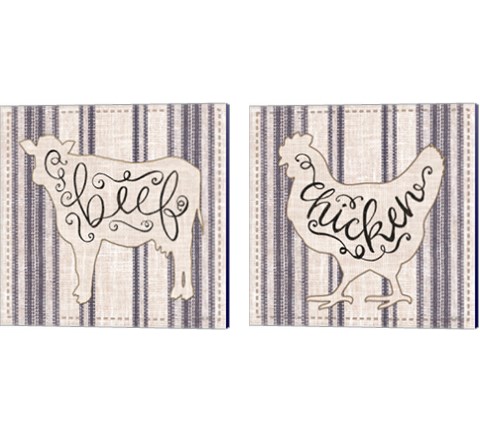 Striped Country Kitchen Animals 2 Piece Canvas Print Set by Cindy Jacobs