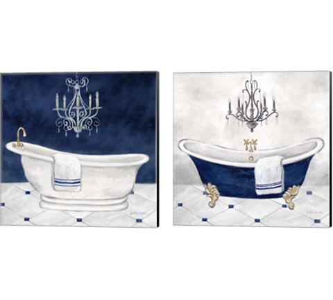 Navy Blue Bath 2 Piece Canvas Print Set by Cynthia Coulter
