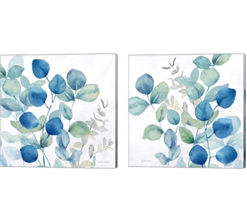 Eucalyptus Leaves Navy 2 Piece Canvas Print Set by Cynthia Coulter