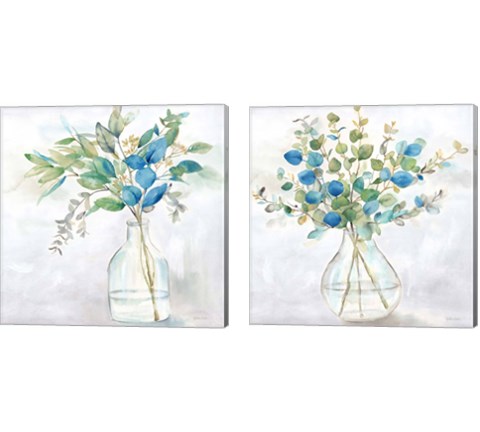 Eucalyptus Vase Navy 2 Piece Canvas Print Set by Cynthia Coulter