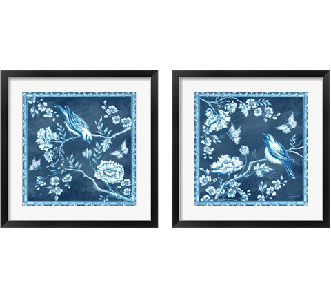 Chinoiserie Tile Blue 2 Piece Framed Art Print Set by Tre Sorelle Studios