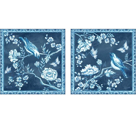 Chinoiserie Tile Blue 2 Piece Art Print Set by Tre Sorelle Studios