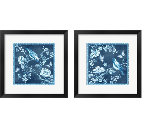 Chinoiserie Tile Blue 2 Piece Framed Art Print Set by Tre Sorelle Studios