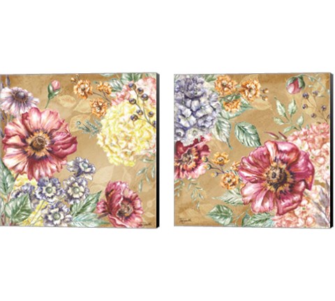 Wildflower Medley Square Gold 2 Piece Canvas Print Set by Tre Sorelle Studios