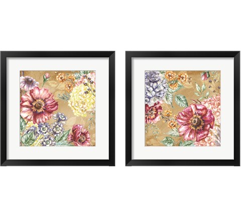 Wildflower Medley Square Gold 2 Piece Framed Art Print Set by Tre Sorelle Studios