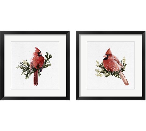 Cardinal with Snow 2 Piece Framed Art Print Set by Emma Caroline