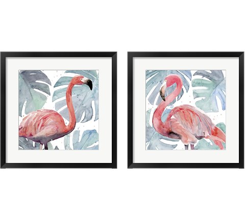 Flamingo Splash 2 Piece Framed Art Print Set by Annie Warren