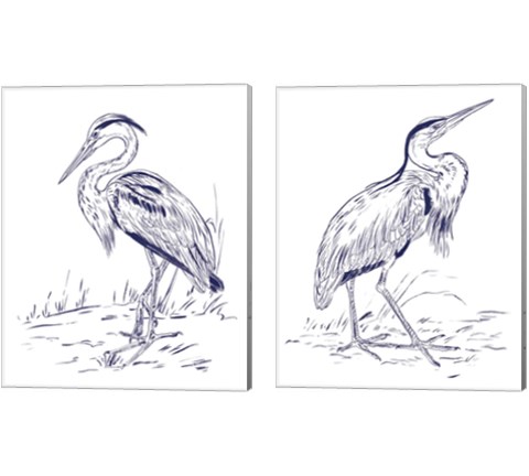 Indigo Heron 2 Piece Canvas Print Set by Melissa Wang