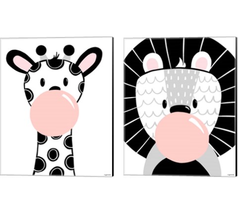 Black and White Kids Animals 2 Piece Canvas Print Set by Kyra Brown