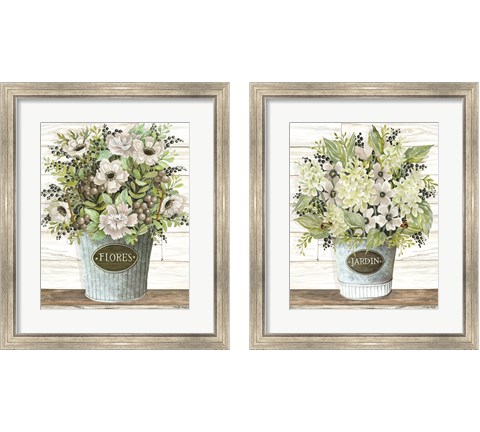 Flores Galvanized Bucket 2 Piece Framed Art Print Set by Cindy Jacobs